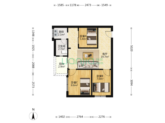 江滨花园三期 3室1厅1卫 62平方