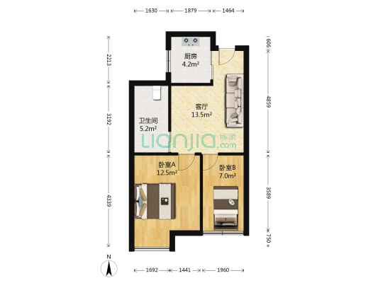 义德西苑 2室1厅1卫 58平方