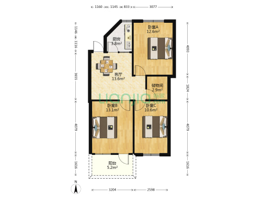 上海市场牡丹园小区 3室1厅0卫 79平方