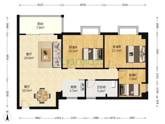 花好月圆 3室2厅1卫 118平方