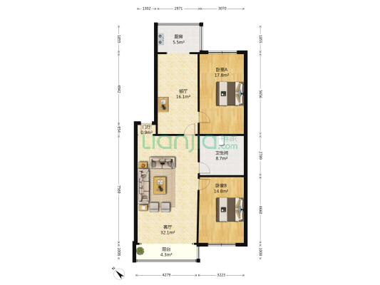 锅炉厂住家属楼 2室2厅1卫 126平方