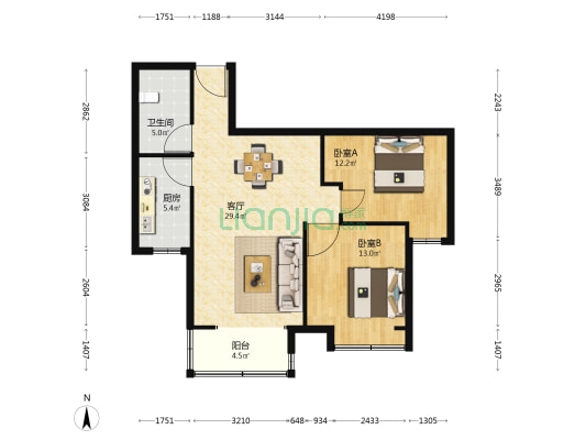 阳光100国际新城佐岸六区 2室1厅1卫 96平方