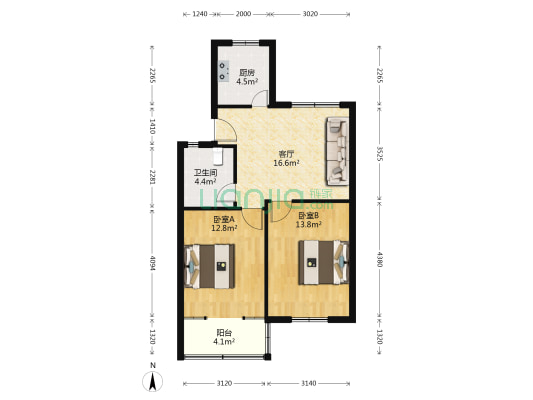 外环南路二村西区 2室1厅1卫 72平方