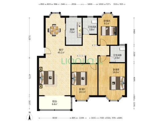 盈港花园(公寓) 3室1厅2卫 124平方