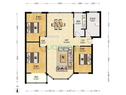 凯佛小区 3室1厅1卫 131平方