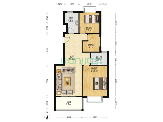 伯乐嘉园东区 2室1厅1卫 90平方