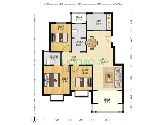 上街第一城雅园 3室1厅2卫 101平方