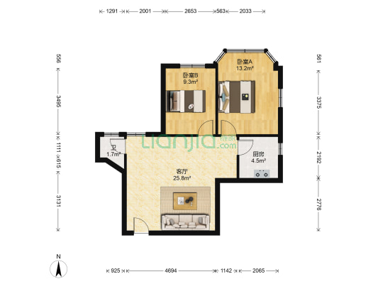 明月二路 2室1厅1卫 64平方
