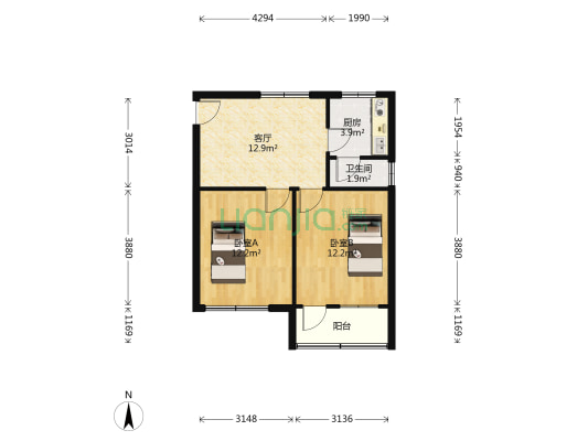 湖东中路50号-1号 2室1厅1卫 63平方