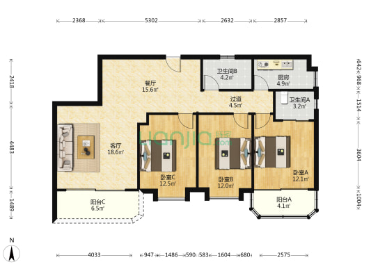 省委党校大院 3室2厅2卫 121平方
