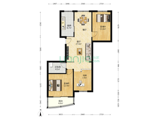 汇丰公寓 3室1厅1卫 100平方