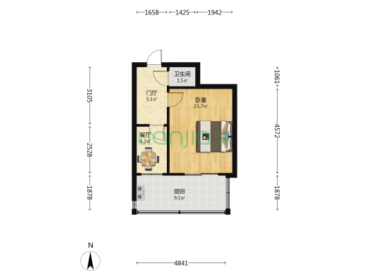 招贤小区东区 1室1厅1卫 36平方