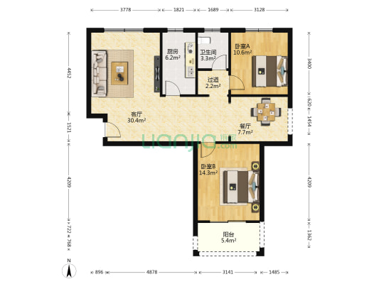 金龙宜居城紫东郡 2室2厅1卫 110平方
