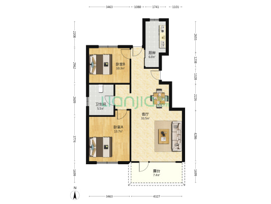 中德未来城 2室1厅1卫 95平方
