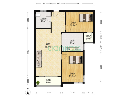 来仪凤仪帝景 2室1厅1卫 100平方