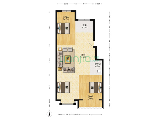 白河路756-772号(双数) 2室1厅1卫 97平方