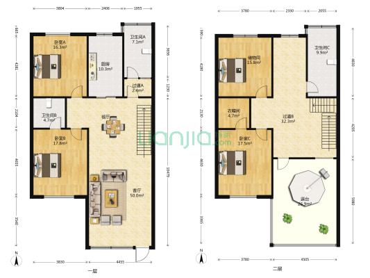 金桂丽园 3室1厅3卫 214平方