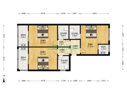 北门大街481号 3室0厅3卫 105平方