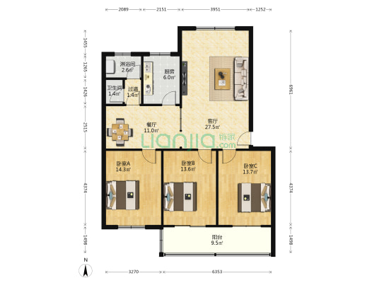 七建公司家属院 3室2厅2卫 123平方