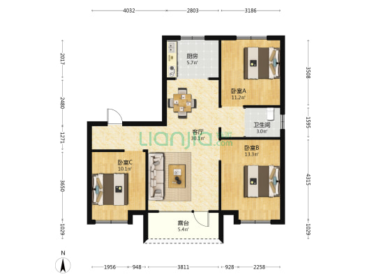 碧桂园·翡翠山 3室1厅1卫 109平方