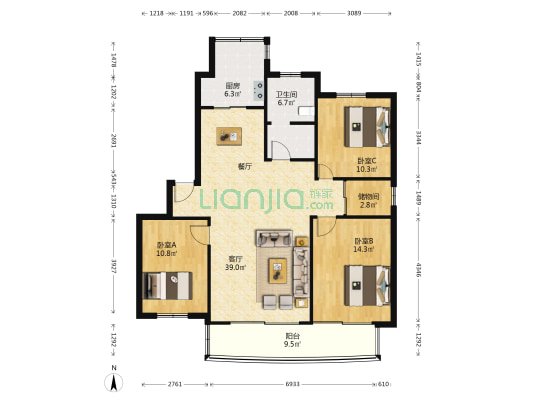 飞旺花苑 3室1厅1卫 118平方