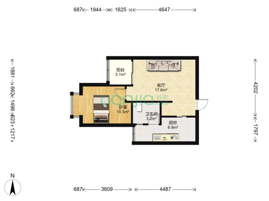 西城佳园 1室1厅1卫 54平方