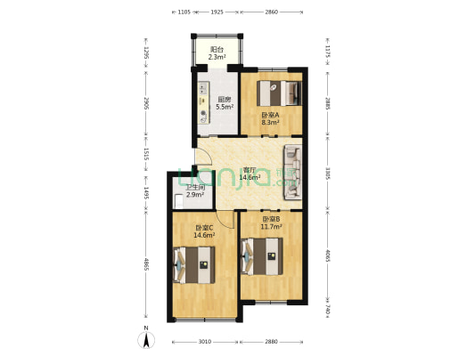 新利小区 3室1厅1卫 77平方