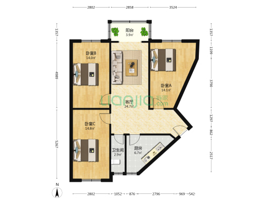龙井南路一段西园 3室1厅1卫 98平方