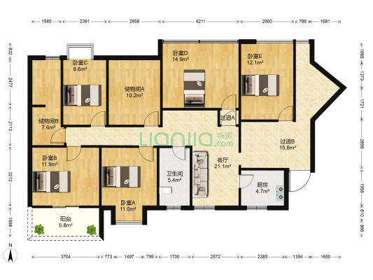 加州阳光 5室1厅1卫 146平方