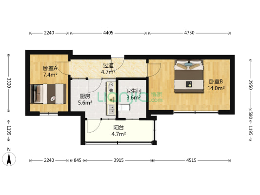 农林街 2室0厅1卫 52平方