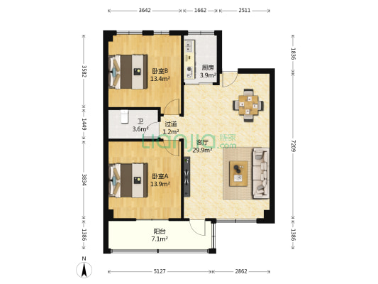 金建苑 2室1厅1卫 89平方