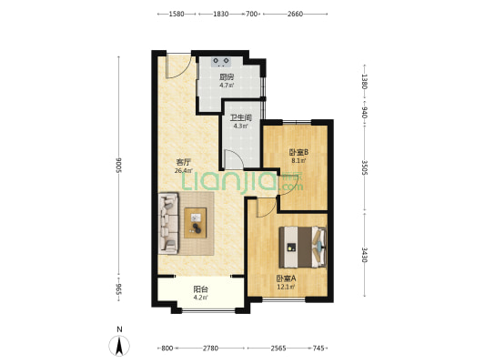 文安欣苑 2室1厅1卫 86平方