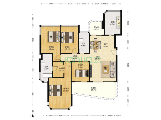 天恒湾景 4室2厅2卫 147平方
