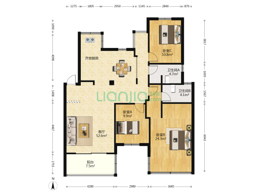 云河湾 3室1厅2卫 123平方