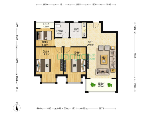 鑫居苑 3室1厅1卫 99平方