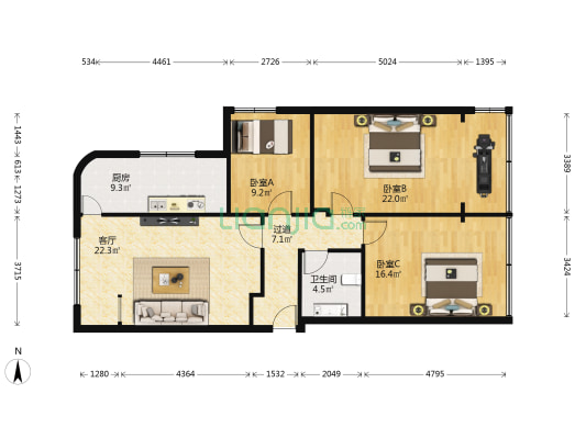 王家庄社区（旧大路/王家庄） 3室1厅1卫 118平方