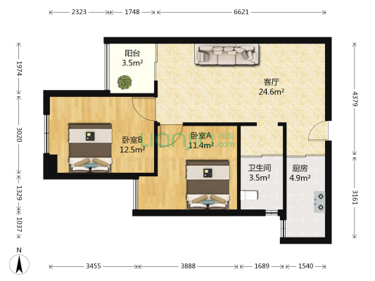 远洋心汉口K4 2室1厅1卫 77平方