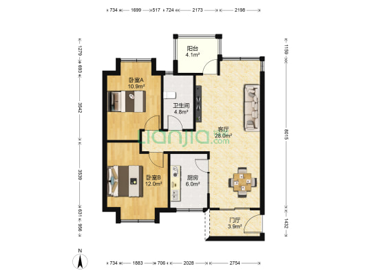 四季长春A区 2室1厅1卫 89平方