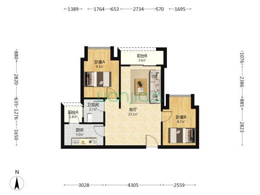 中国摩六期紫藤佳苑 2室1厅1卫 69平方