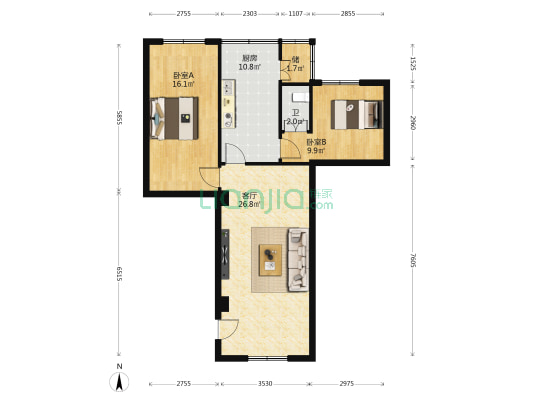 振兴路 2室1厅1卫 87平方