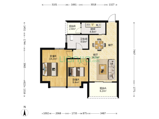 恒大山水城 2室1厅1卫 79平方