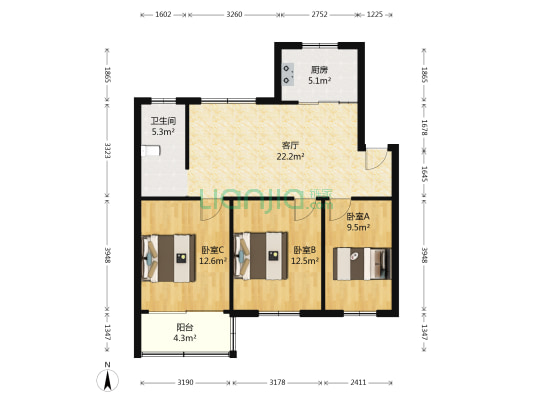 金竹花园 3室1厅1卫 94平方