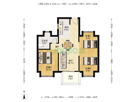 翡丽云邸 3室1厅1卫 76平方