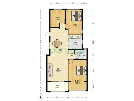 锦成壹号公馆 3室1厅1卫 102平方
