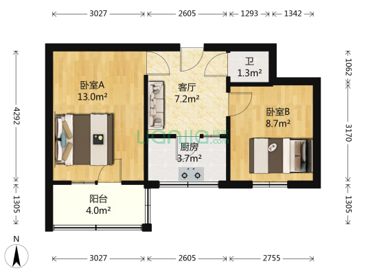 前进路14号院 2室1厅1卫 47平方