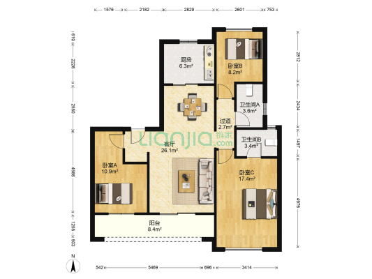 中南拂晓城 3室1厅2卫 112平方