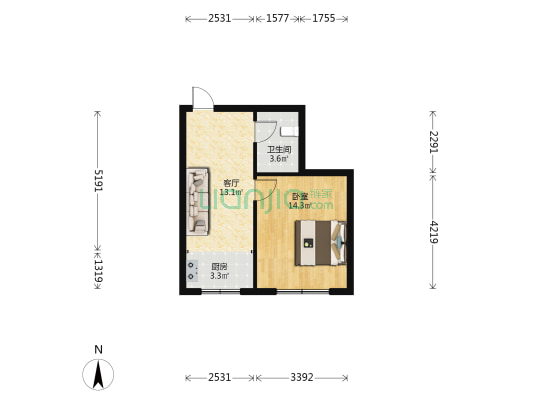 设计院家属楼 1室1厅1卫 46平方