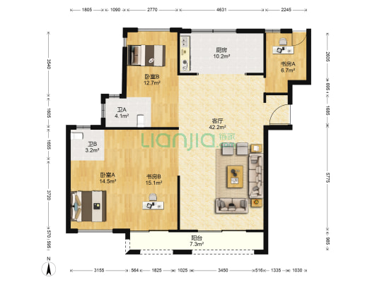 白麓城二期 4室1厅2卫 161平方