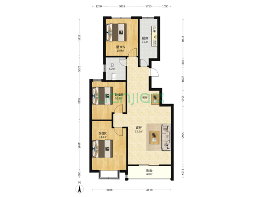 青州豪廷 3室1厅1卫 108平方