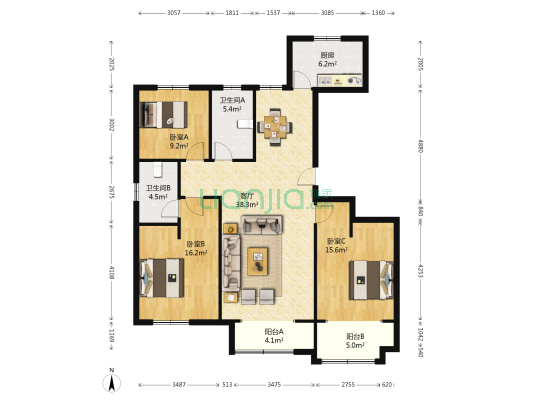 书香名苑 3室1厅2卫 140平方